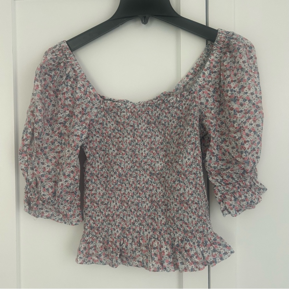 GAP Red Puff Sleeve Smocked Blouse